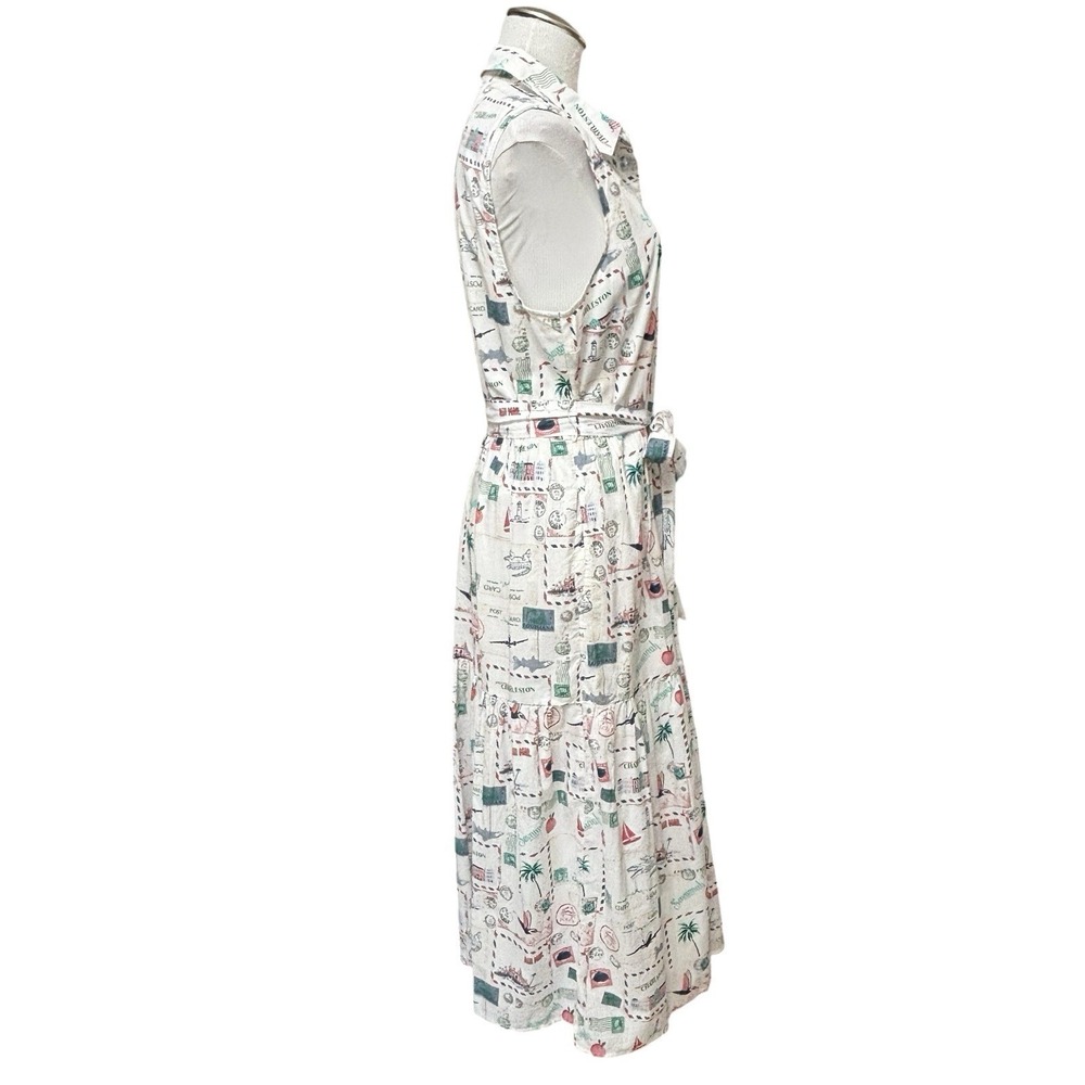 J. Crew Collared Midi Postcard Stamps Southern States Sleeveless Dress Sz 12 - Picture 4 of 16